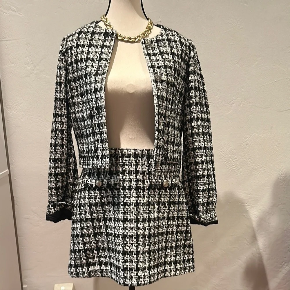 Black and White Houndstooth Women's Jacket